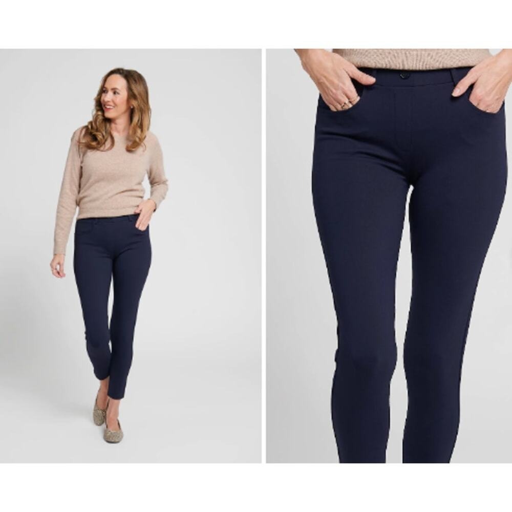 Betabrand Women's Navy Blue Stretch Pants‎ Size S Long Ankle Crop